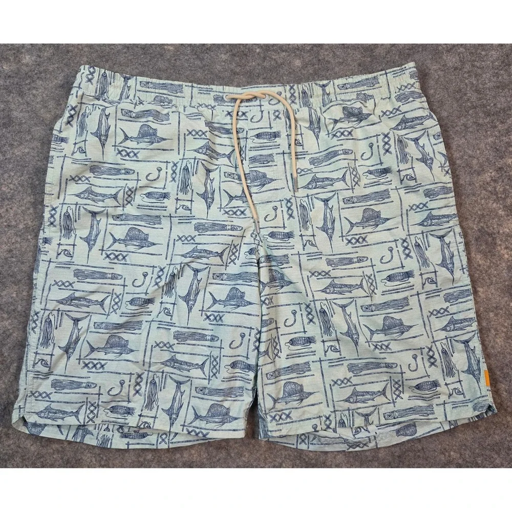 Quiksilver Waterman Fishing Board Shorts Mens XL Blue Marlin Print Swim Trunks